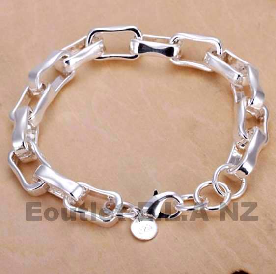 9mm WIDE BONE STYLE LINKS SILVER BRACELET-21cm